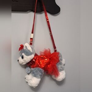 Poochie & Co Plush Gray/ White Red Sequin Tutu Dog Plush Purse New